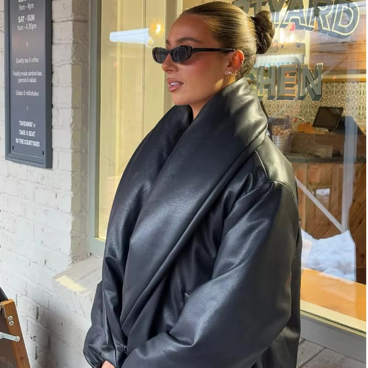 Peilie Leather Wrap Bubble Coat