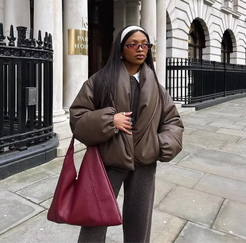 Peilie Leather Wrap Bubble Coat