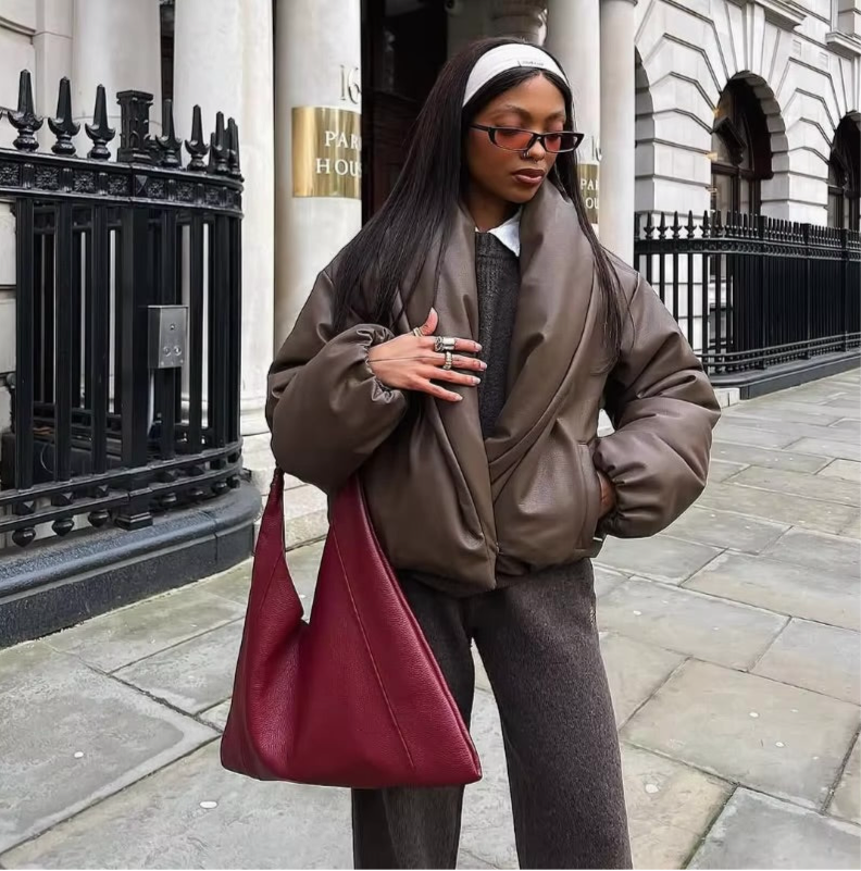 Peilie Leather Wrap Bubble Coat