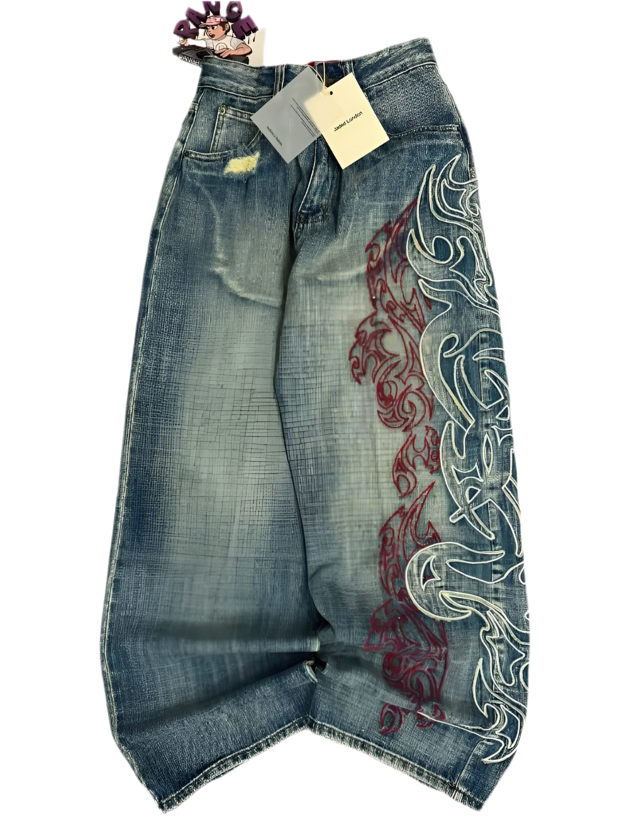 Tattoo Embroidery Wide Denims