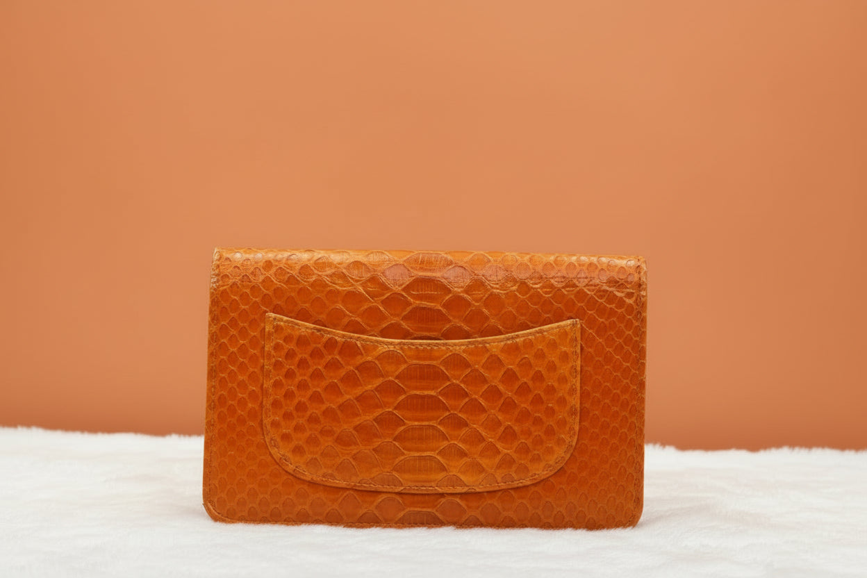 Chanel Orange Python Classic Single Flap Chainbag Gold Hardware