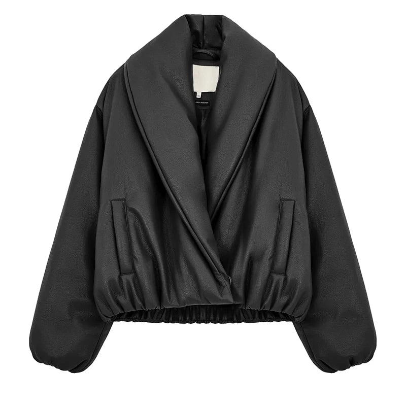 Peilie Leather Wrap Bubble Coat