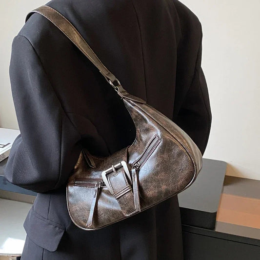 Leather Buckle Handle Bag