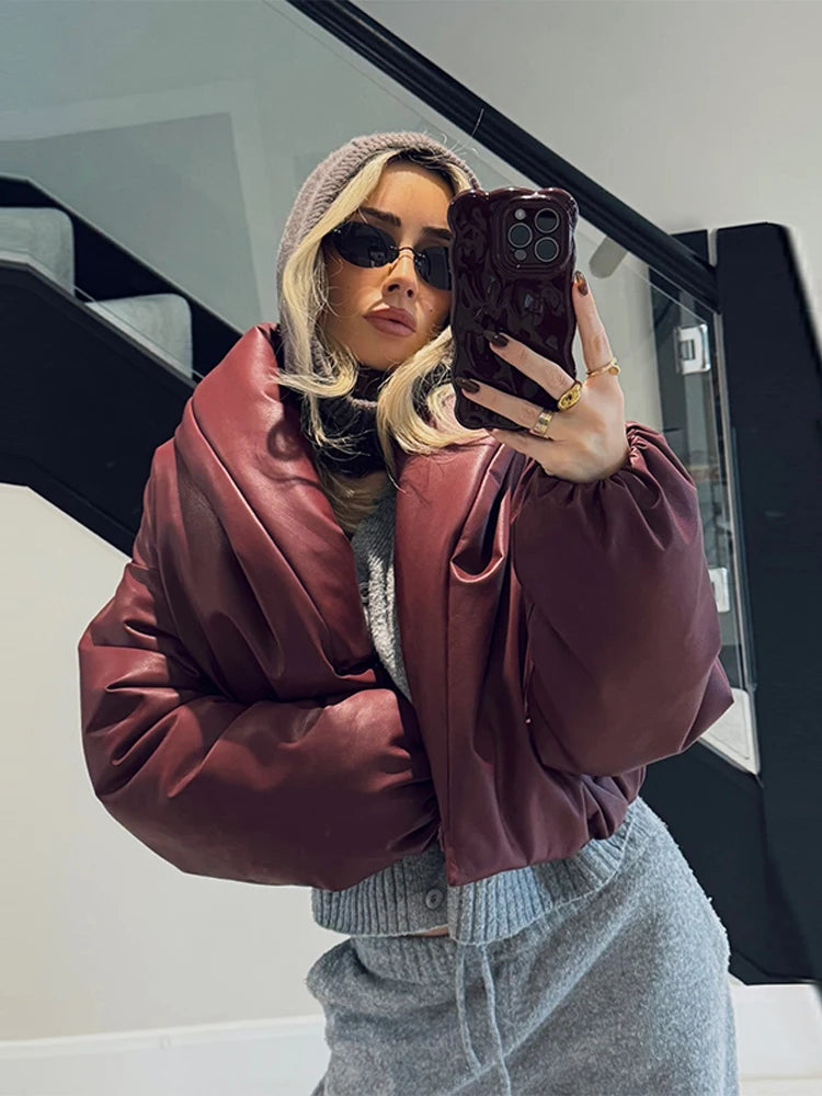 Peilie Leather Wrap Bubble Coat
