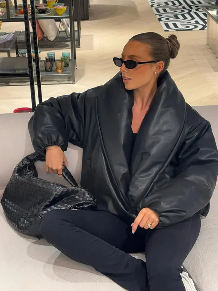 Peilie Leather Wrap Bubble Coat