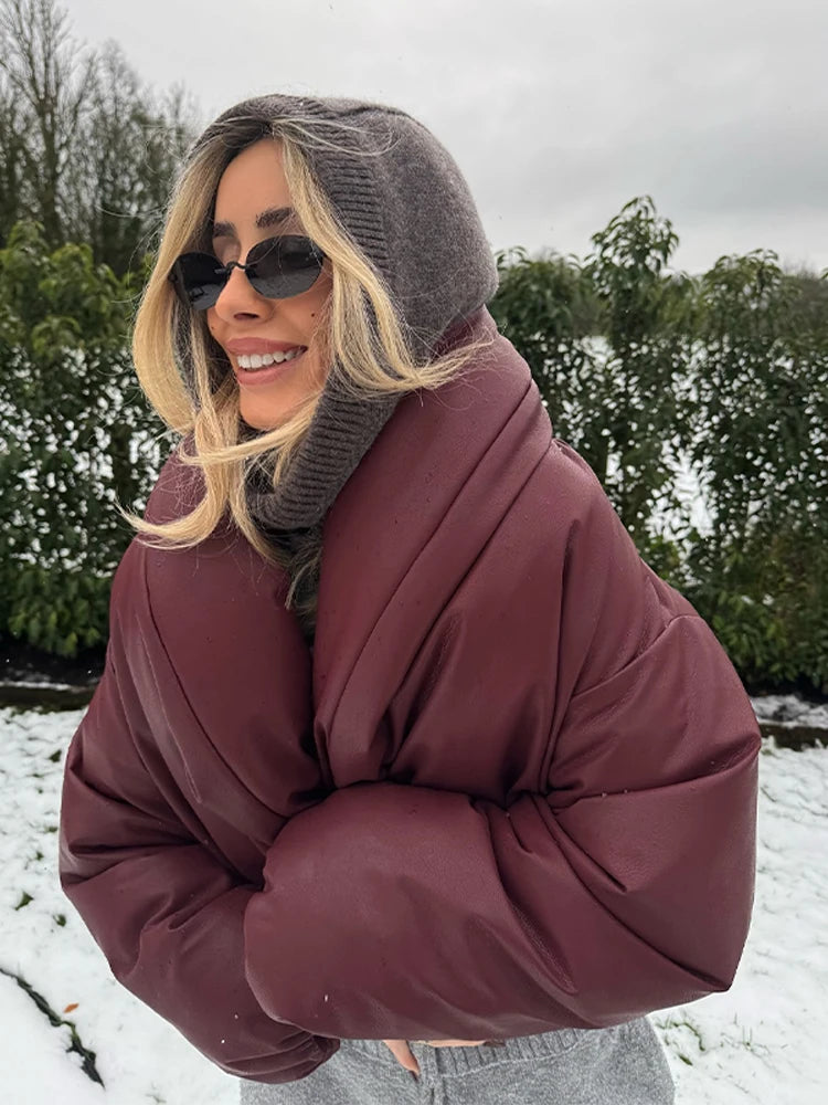 Peilie Leather Wrap Bubble Coat