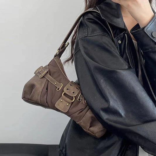 Scrunched Leather Buckle Handbag