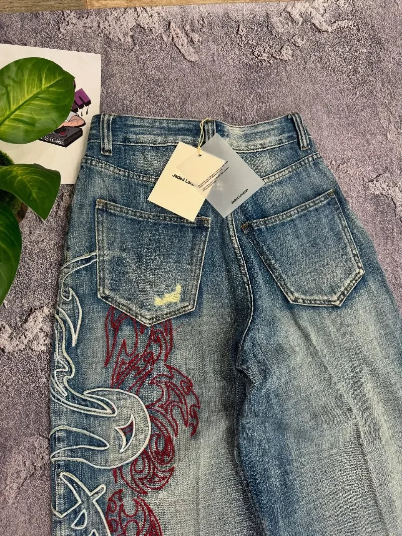 Tattoo Embroidery Wide Denims