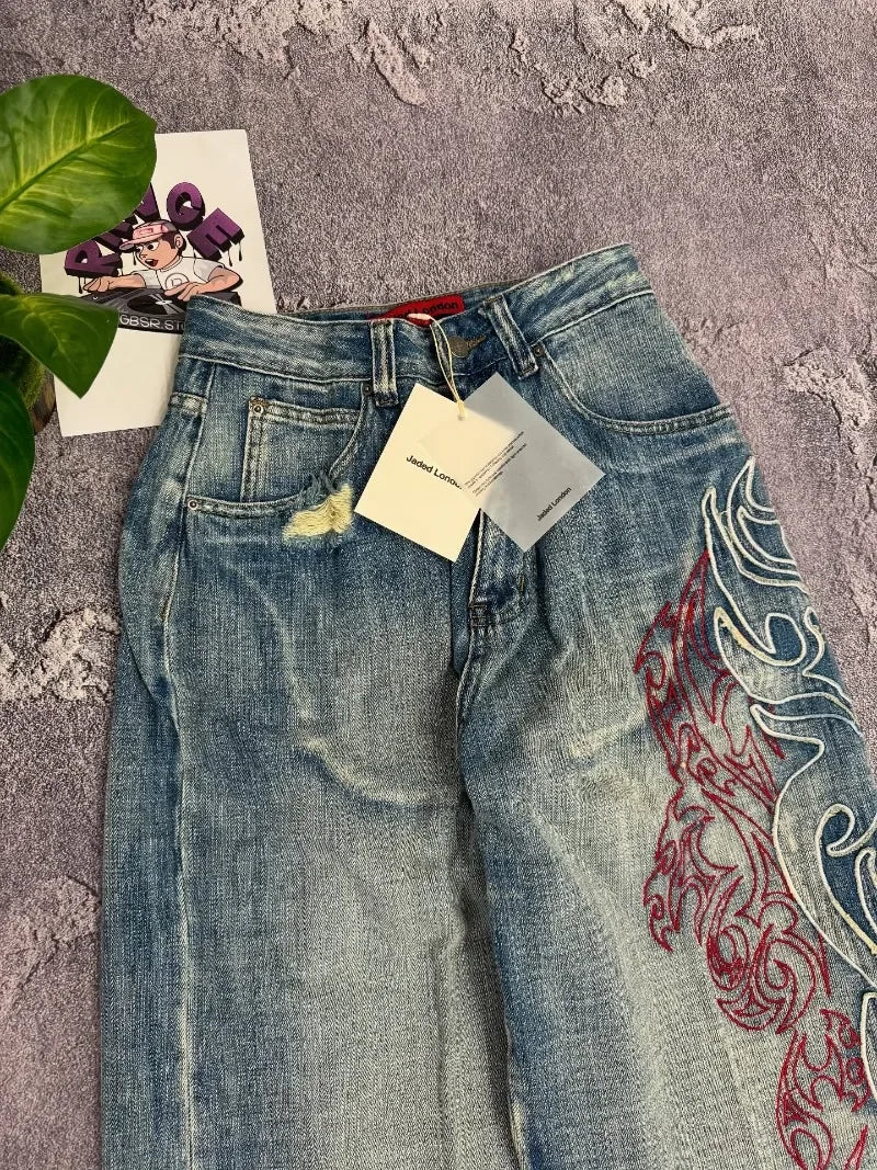 Tattoo Embroidery Wide Denims