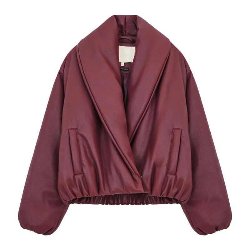 Peilie Leather Wrap Bubble Coat