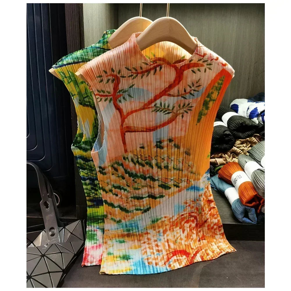 Mandarin Pleated Blouse