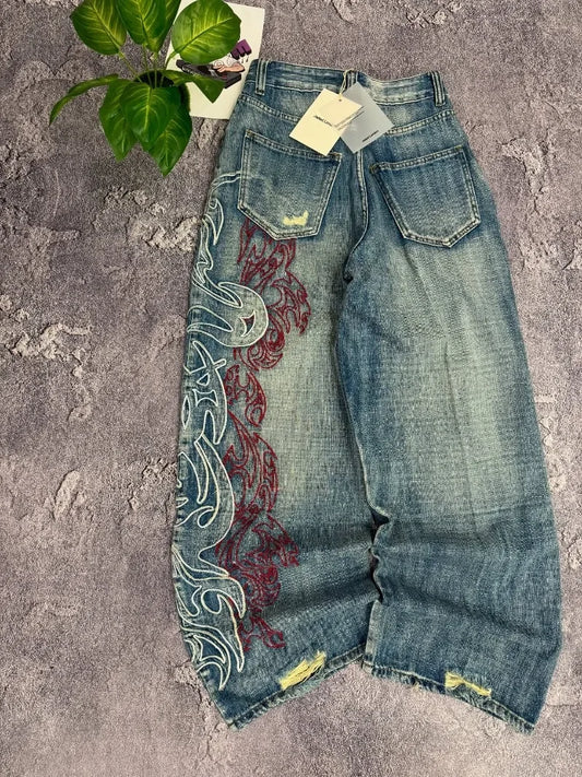 Tattoo Embroidery Wide Denims
