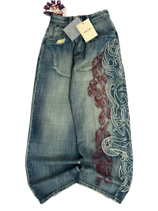 Tattoo Embroidery Wide Denims