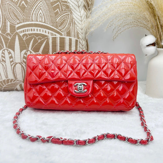 Chanel Classic Flap Red Patent Leather Silver Hardware