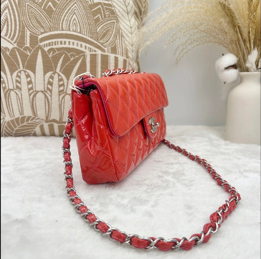 Chanel Classic Flap Red Patent Leather Silver Hardware