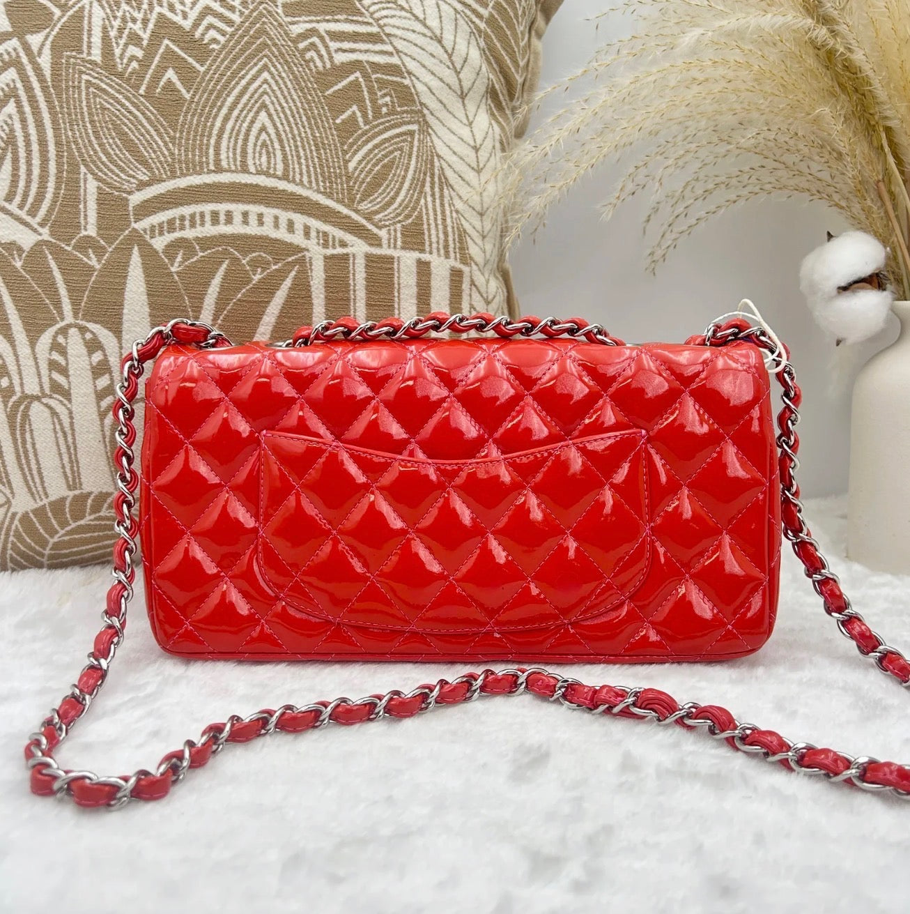 Chanel Classic Flap Red Patent Leather Silver Hardware