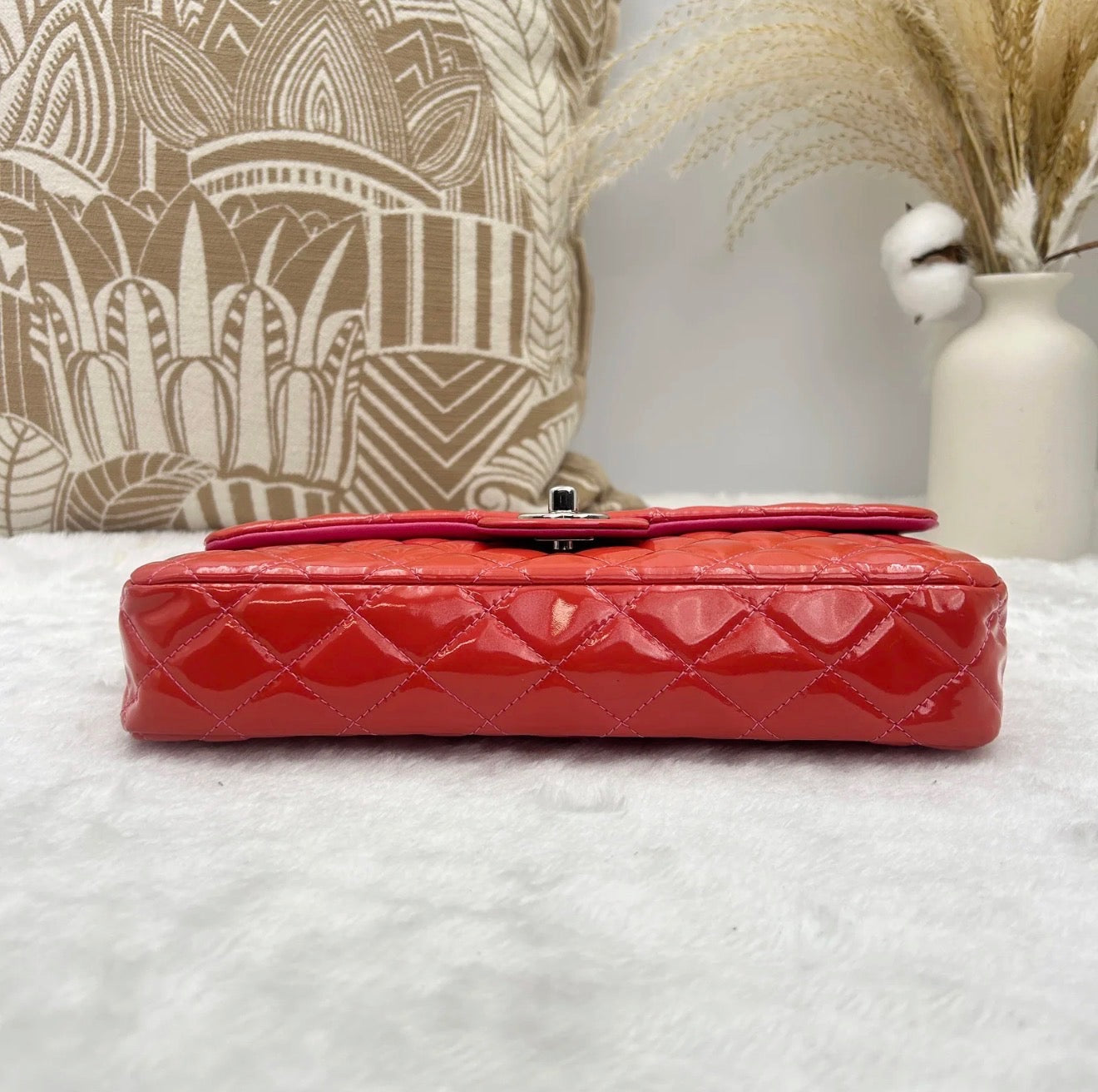 Chanel Classic Flap Red Patent Leather Silver Hardware