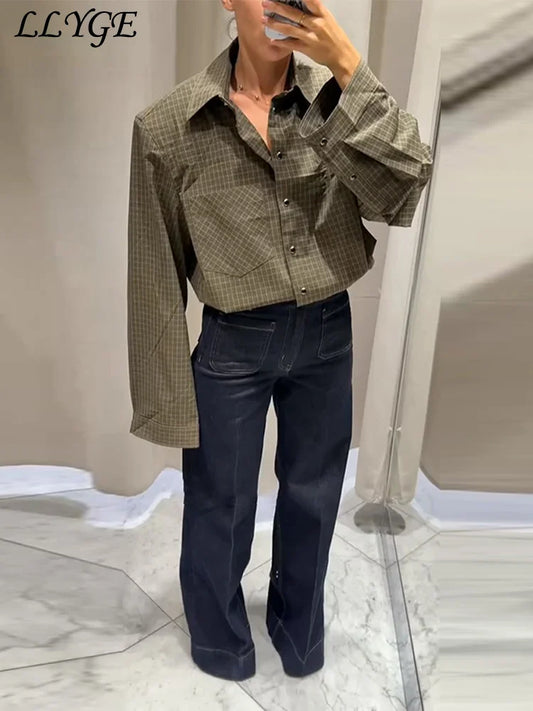 Plaid Structured Lapel Blouse