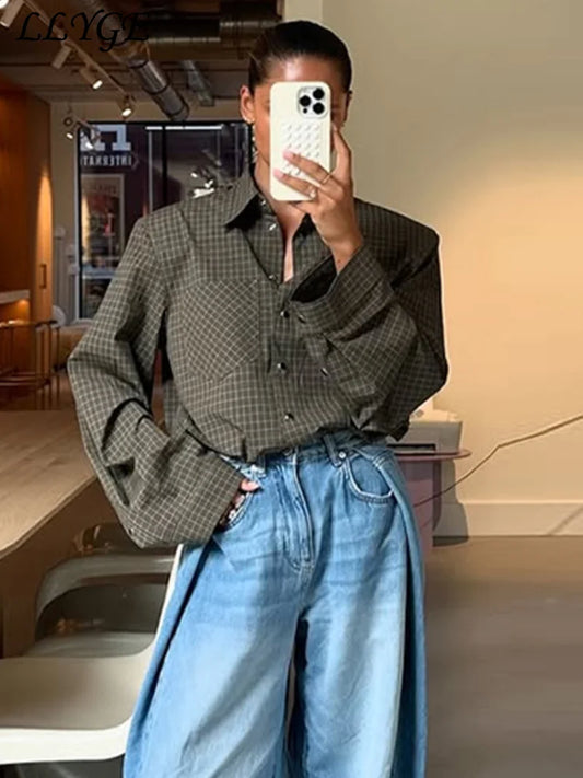 Plaid Structured Lapel Blouse