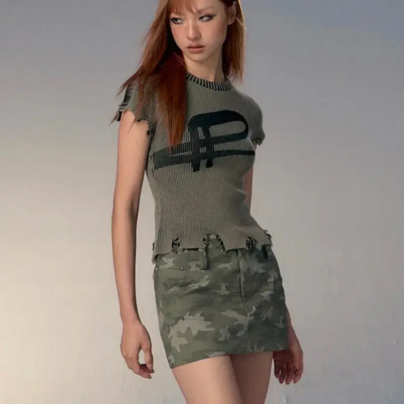 Patrice Distressed Ribbed Crop Top