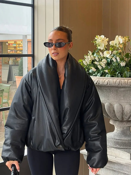 Peilie Leather Wrap Bubble Coat
