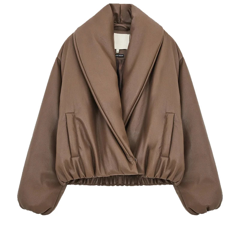 Peilie Leather Wrap Bubble Coat