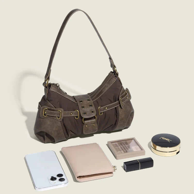 Scrunched Leather Buckle Handbag