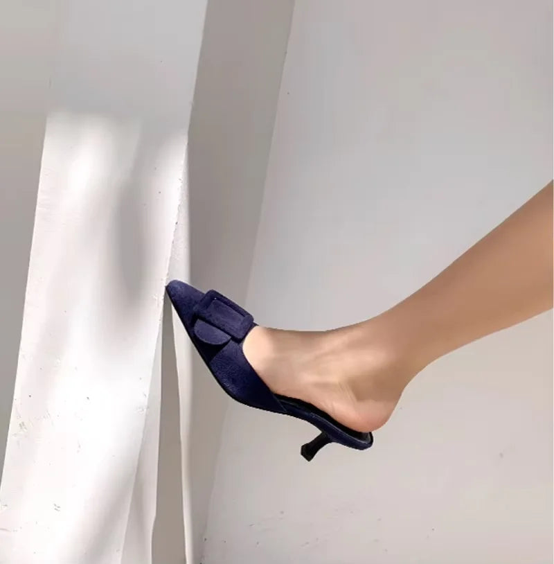 Suede Buckle Pointed Mules