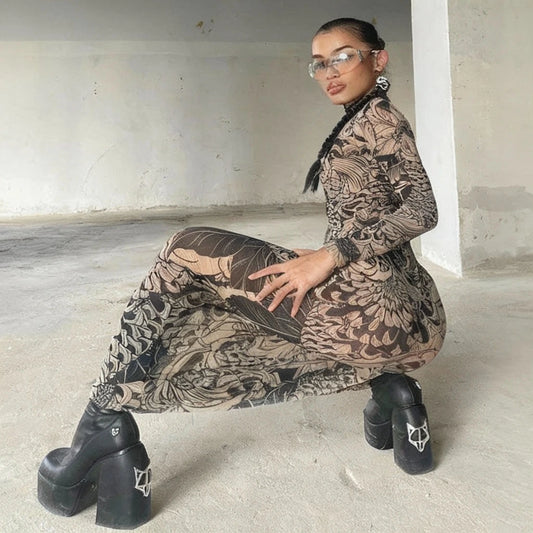 Tattoo Print Maxi Dress