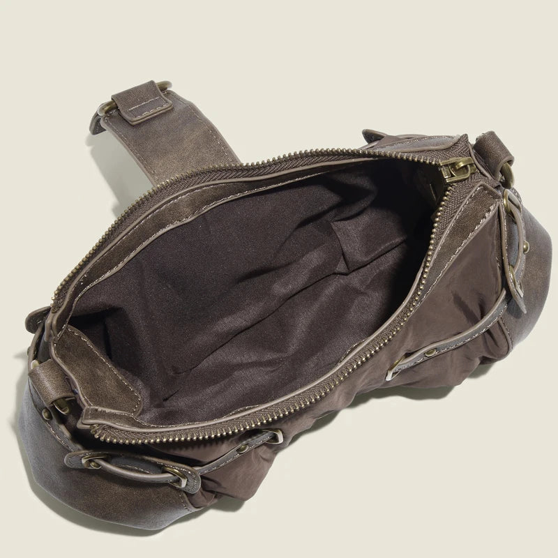 Scrunched Leather Buckle Handbag