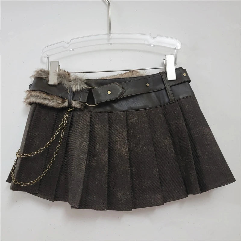 Fur Belted Textured Skirt
