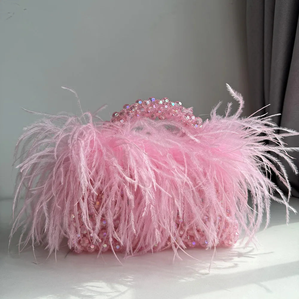 Pearl Feathered Handle Bag