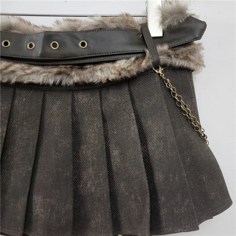 Fur Belted Textured Skirt