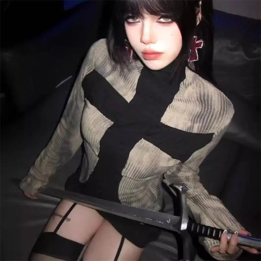 Cross Mock-Neck Sweater