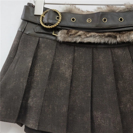 Fur Belted Textured Skirt