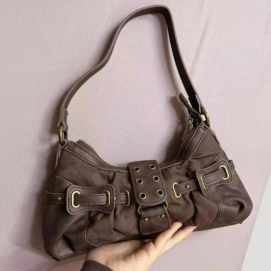 Scrunched Leather Buckle Handbag