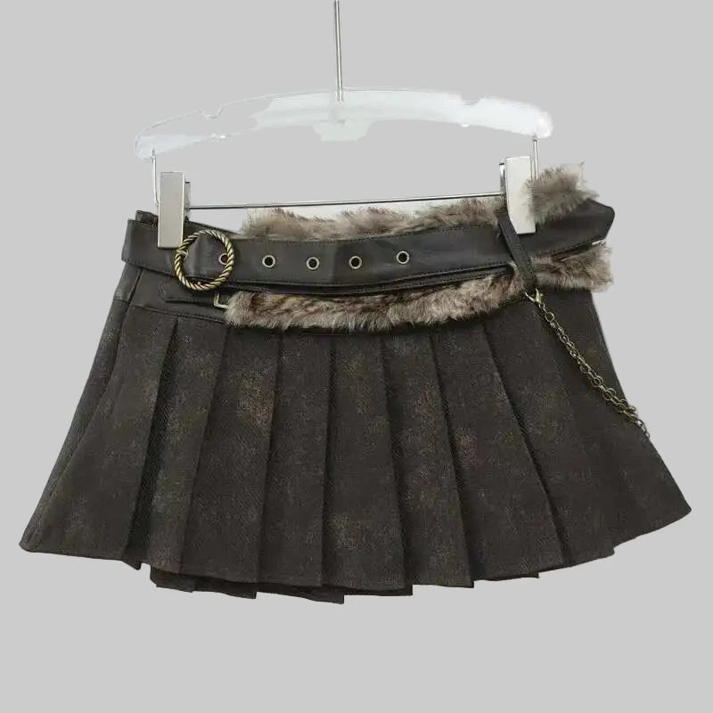 Fur Belted Textured Skirt