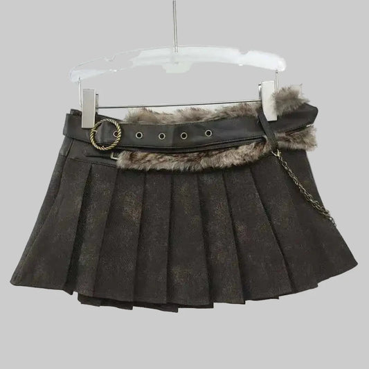 Fur Belted Textured Skirt