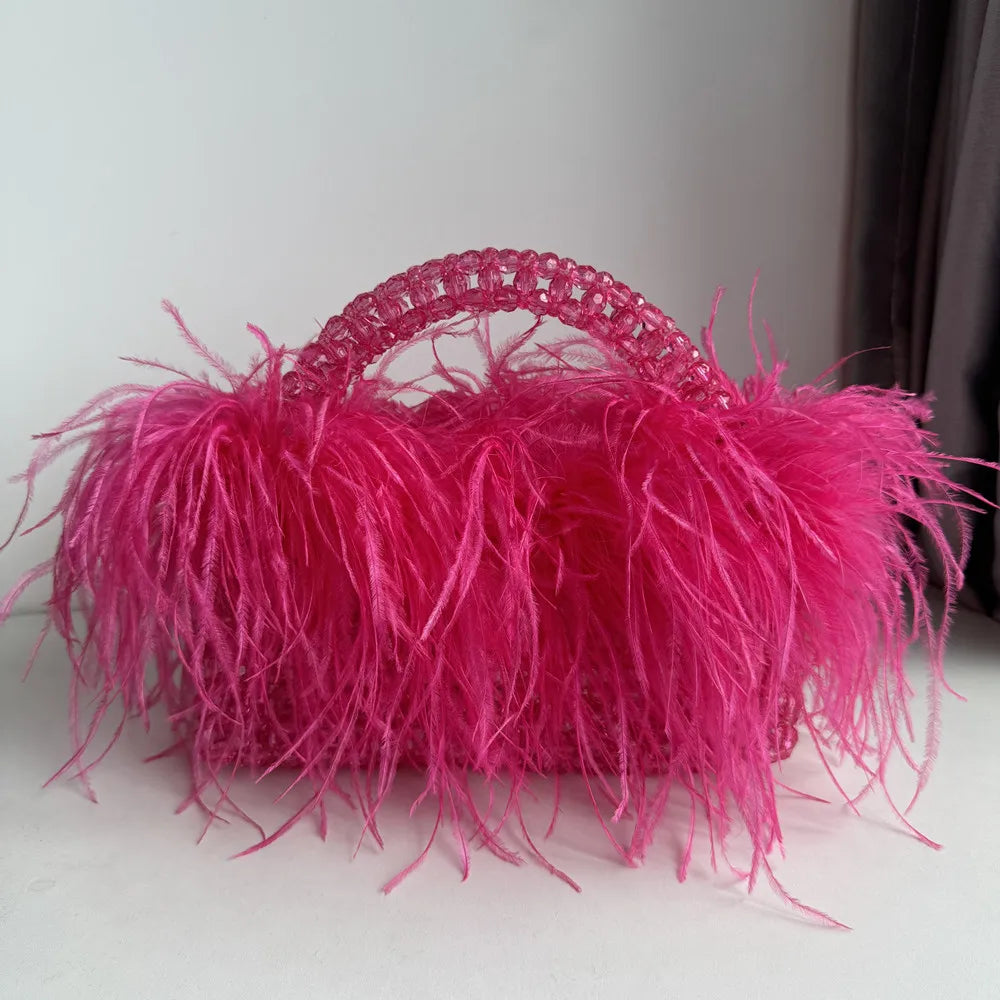 Pearl Feathered Handle Bag