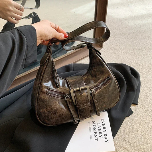 Leather Buckle Handle Bag