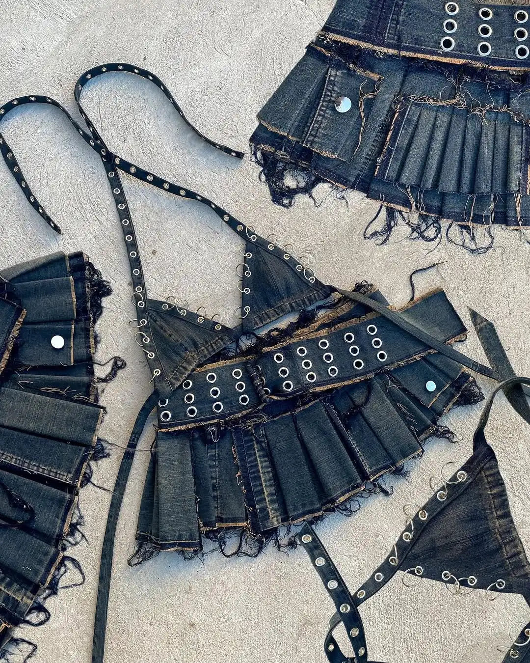 Sammy Distressed Denim Skirt Set